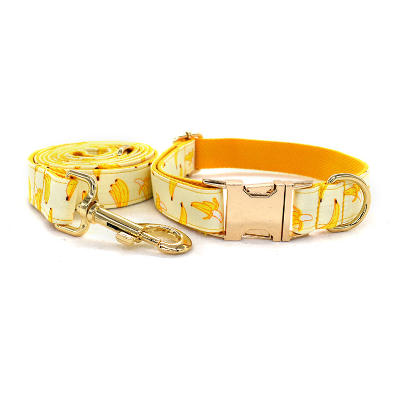 Banana Print Dog Collar and Leash Set