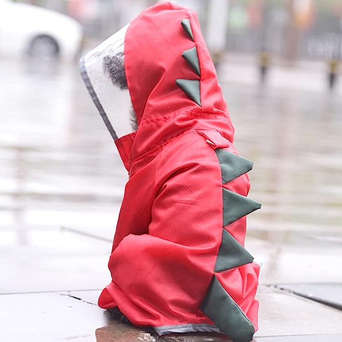 Transparent Hooded Dinosaur Dog Raincoat