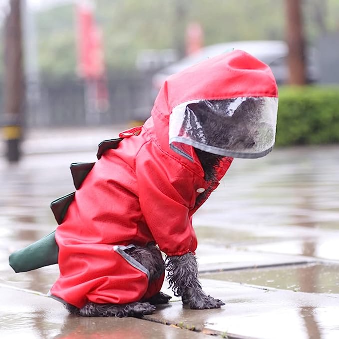 Transparent Hooded Dinosaur Dog Raincoat