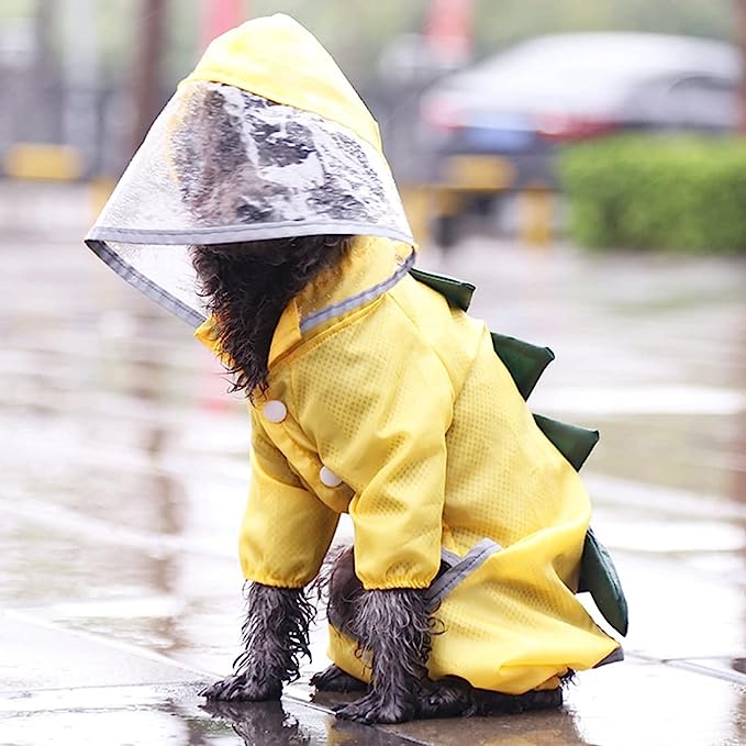 Transparent Hooded Dinosaur Dog Raincoat