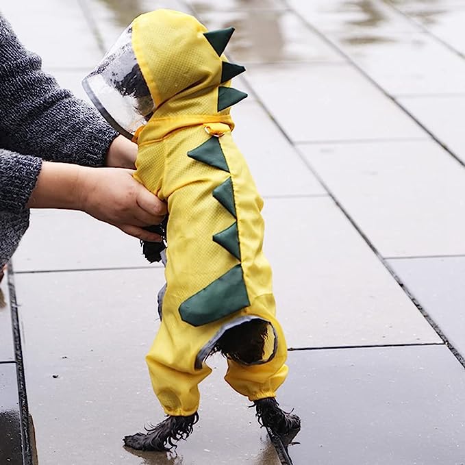 Transparent Hooded Dinosaur Dog Raincoat