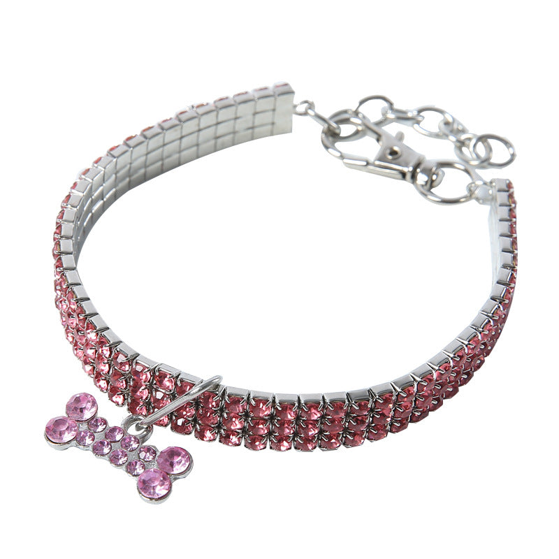 Bling Rhinestone Dog Collar With Bone Pendant