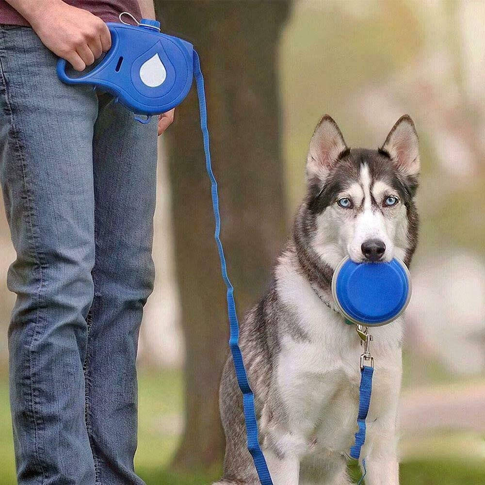 4 in 1 Retractable Dog Leash With Collapsible Bowl