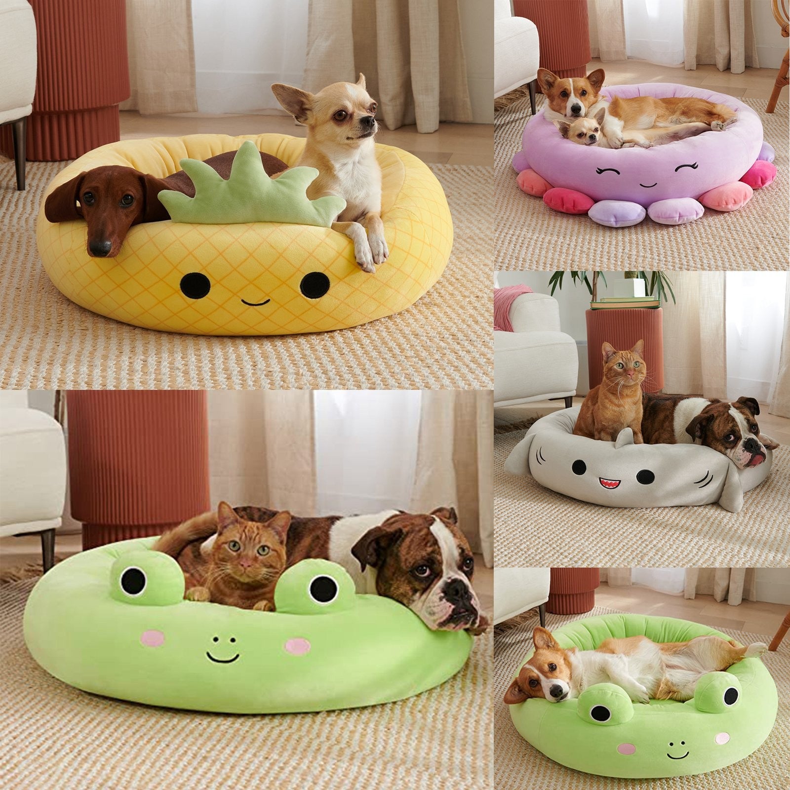 Cartoon Frog Octopus Pineapple Dolphin Round Pet Kennel