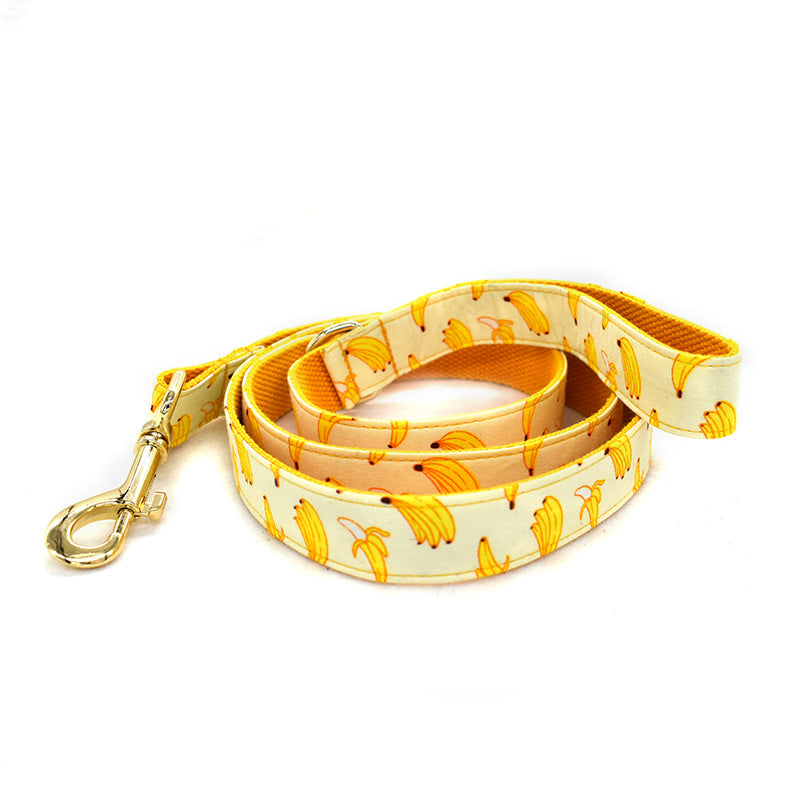 Banana Print Dog Collar and Leash Set