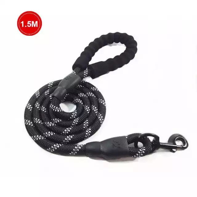 Black 5ft Reflective Nylon Dog Rope Leash