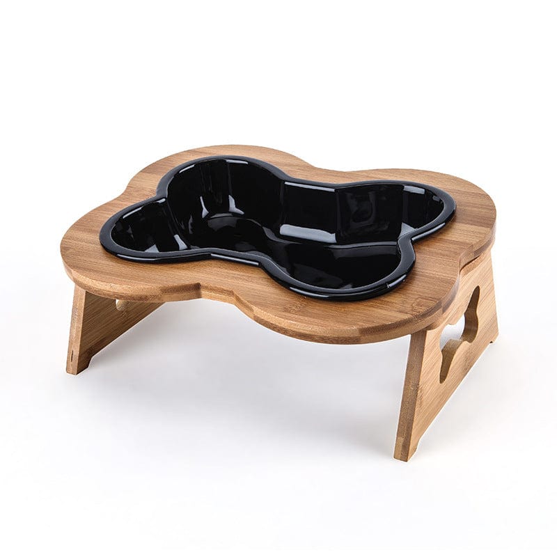 Black / Bowl & Wooden Stand Anti-overturning Ceramic Protective Cervical Spine Large Pet Bowl