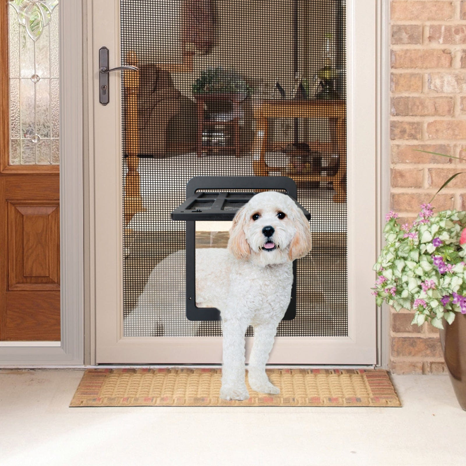 Black Dog Cat Door Hole Mosquito Screen Window Door