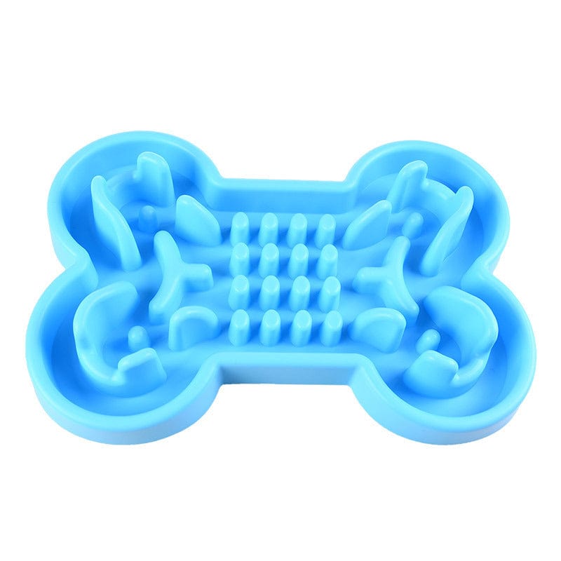 Blue / 24x17x3.8CM Silicone Bone Shaped Slow Feeder Dog Bowl