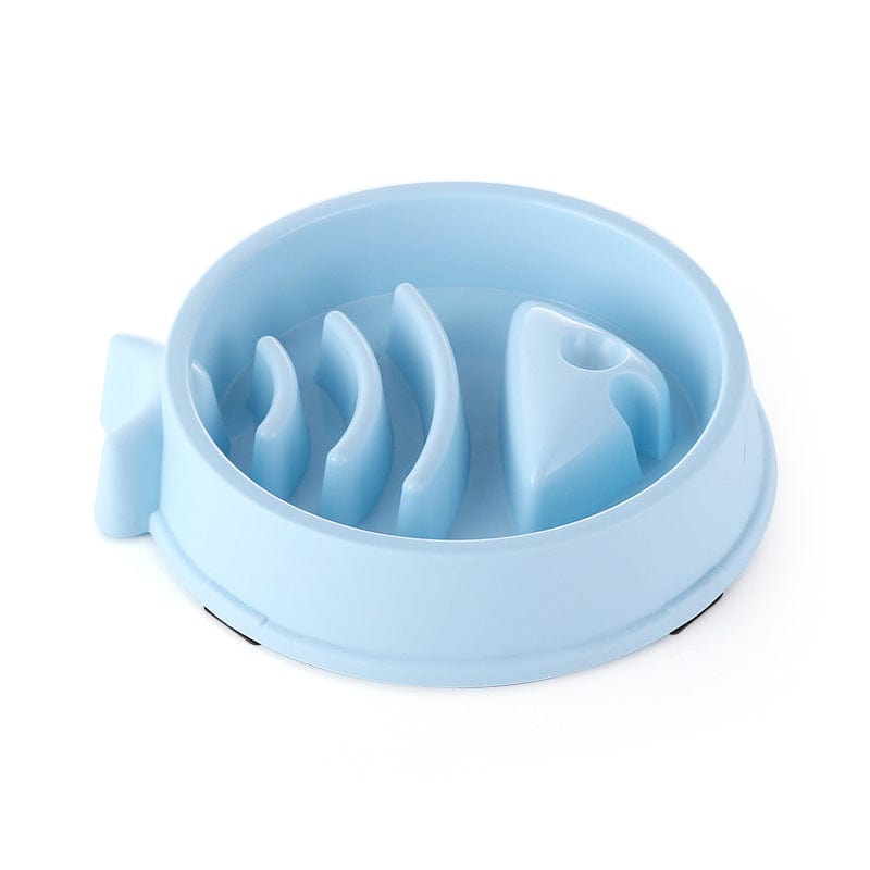 Blue Fish Bone Slow Feeder Dog Bowl