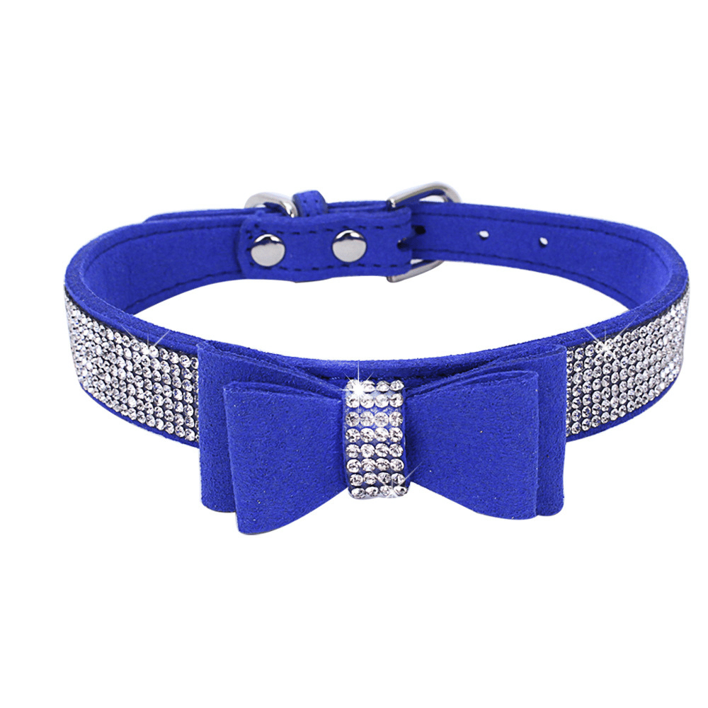 Blue / M Rhinestone Bow Tie Dog Collar