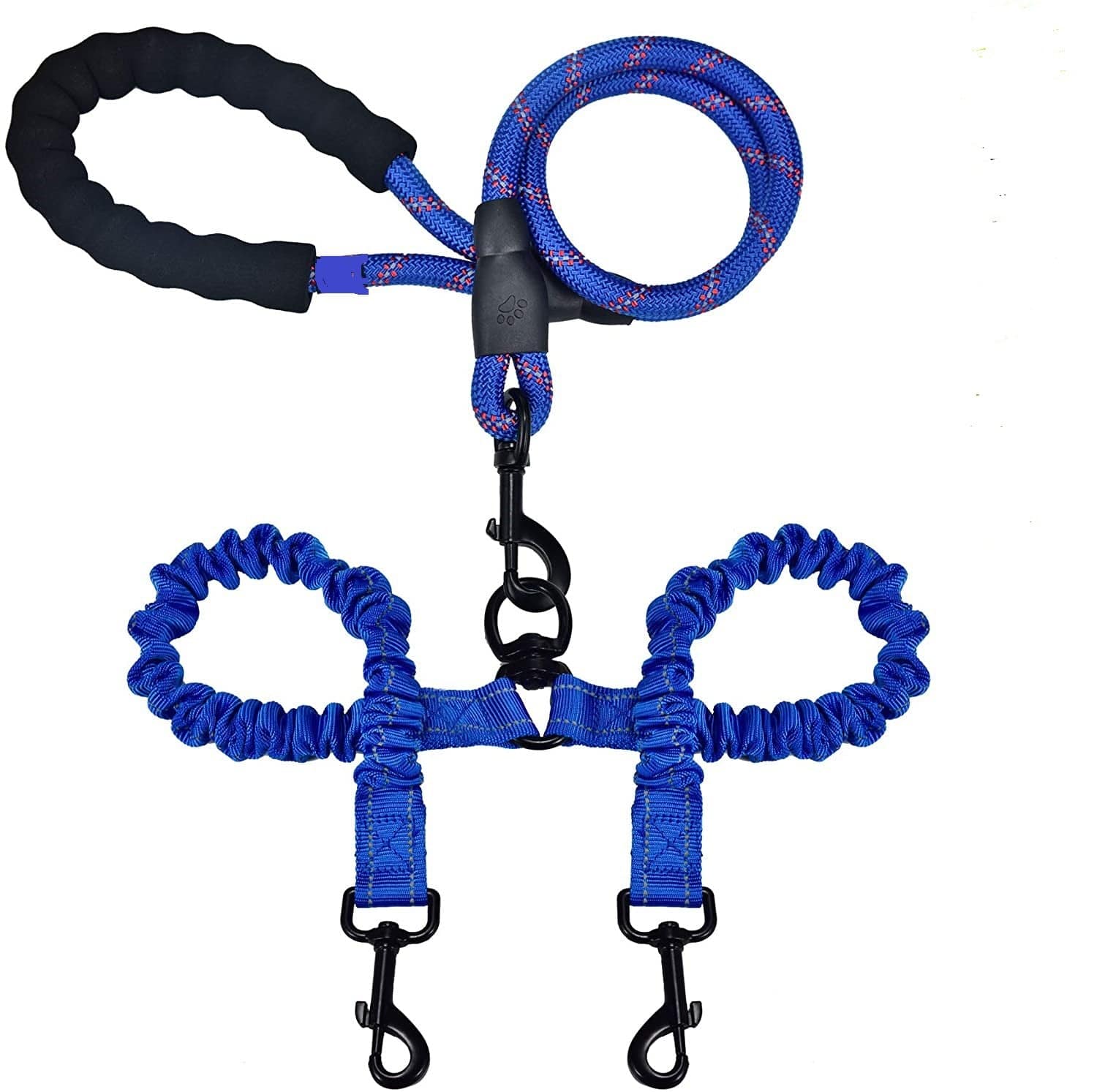 Blue Reflective Double Bungee Dog Leash