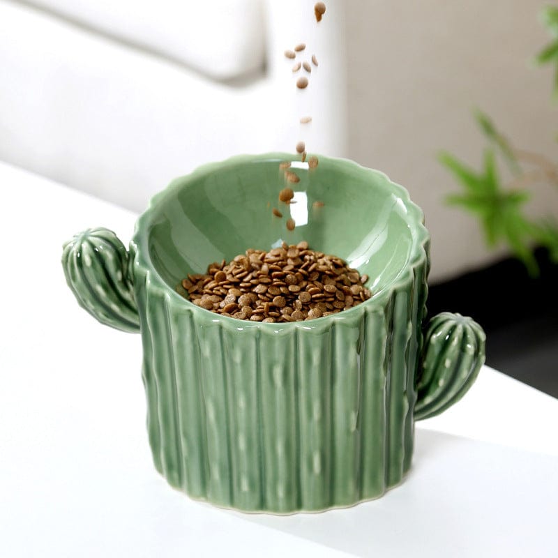 Ceramic Cactus Raised Dog Food Bowl