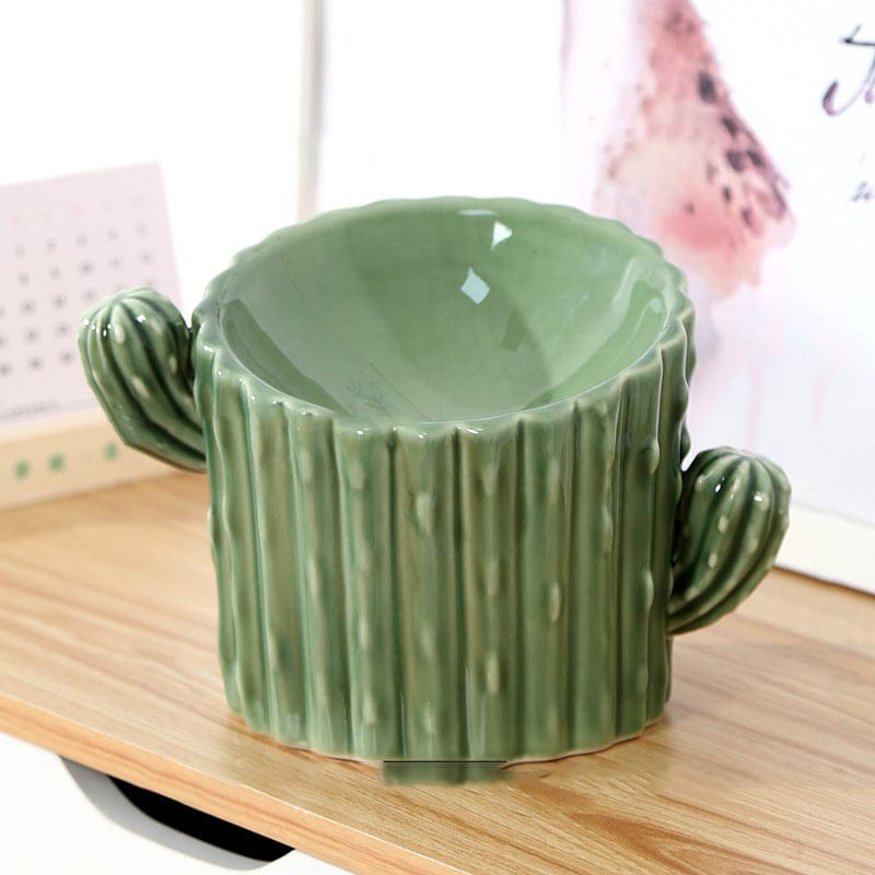 Ceramic Cactus Raised Dog Food Bowl