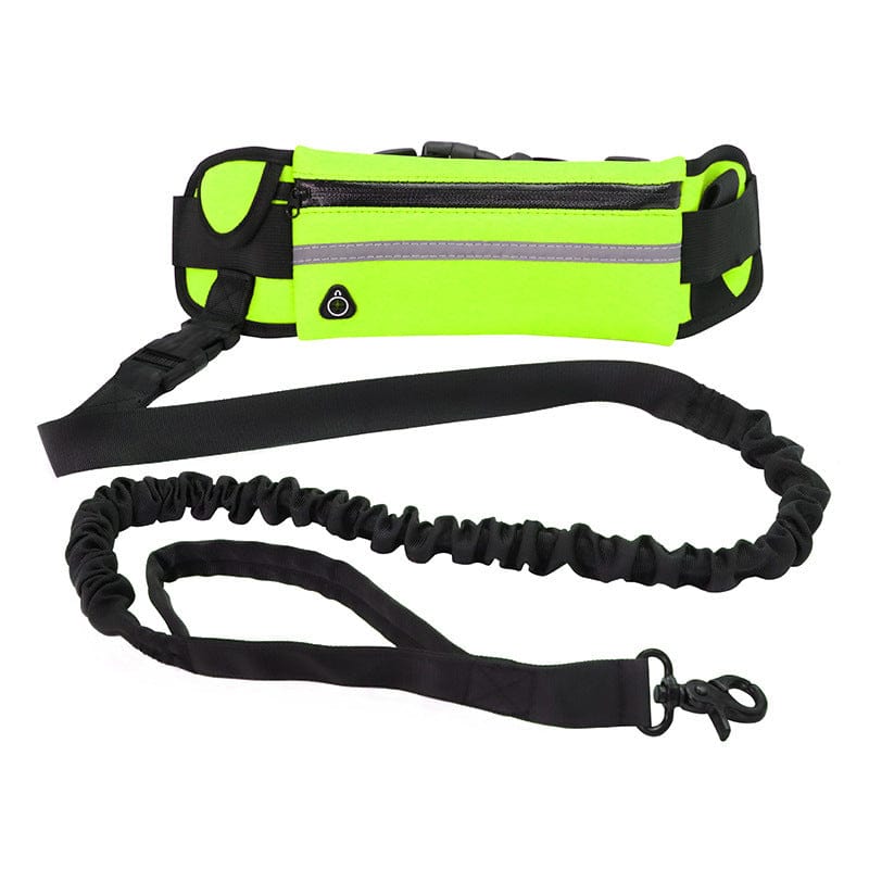 Fluorescent yellow Hands Free Running Bungee Dog Leash With Waist Pouch