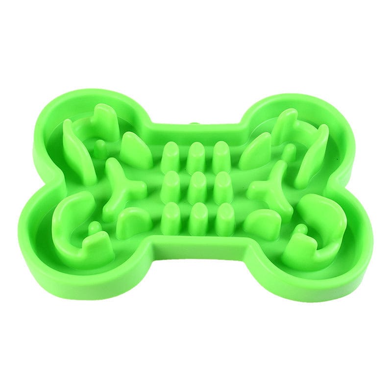 Green / 33x23x5.5CM Silicone Bone Shaped Slow Feeder Dog Bowl