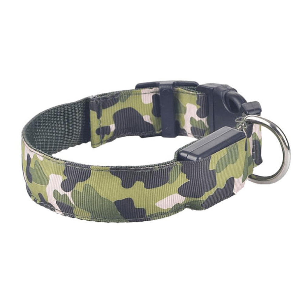 Green / Camo / S USB Rechargeable LED Flashing Nylon Dog Collar