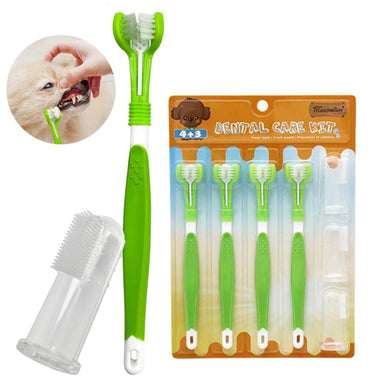 Green Pet Silicone Finger Toothbrush Dog Three-head Toothbrush