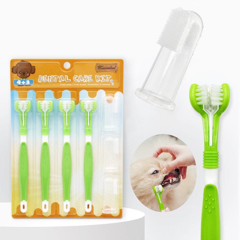 Green Pet Silicone Finger Toothbrush Dog Three-head Toothbrush