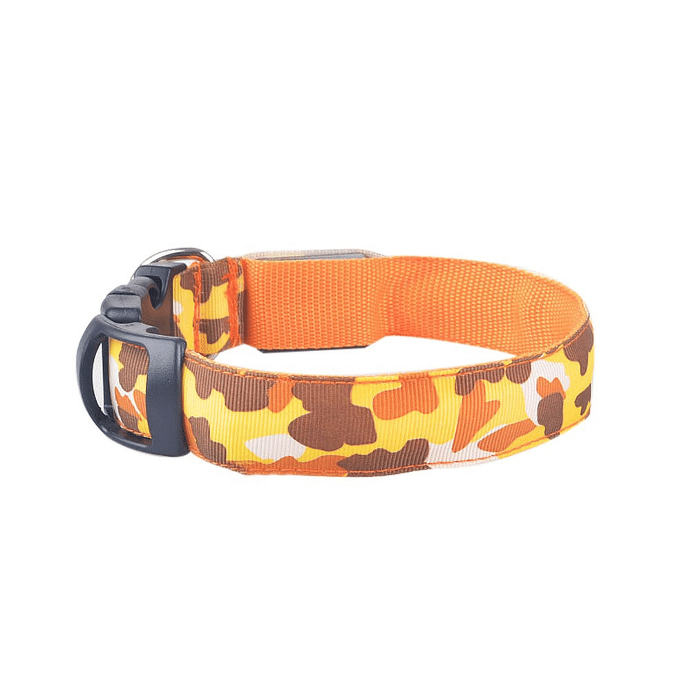 Orange / Camo / S USB Rechargeable LED Flashing Nylon Dog Collar