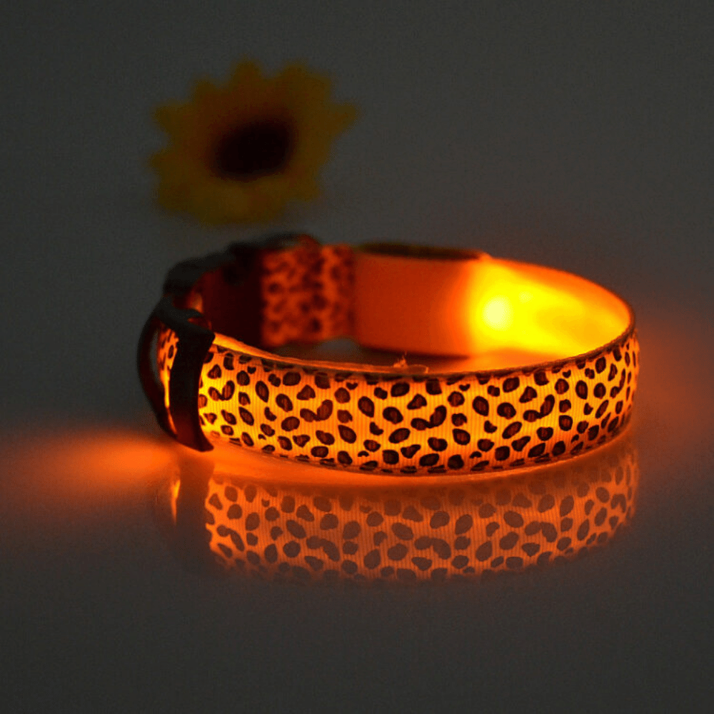 Orange / Leopard / S USB Rechargeable LED Flashing Nylon Dog Collar