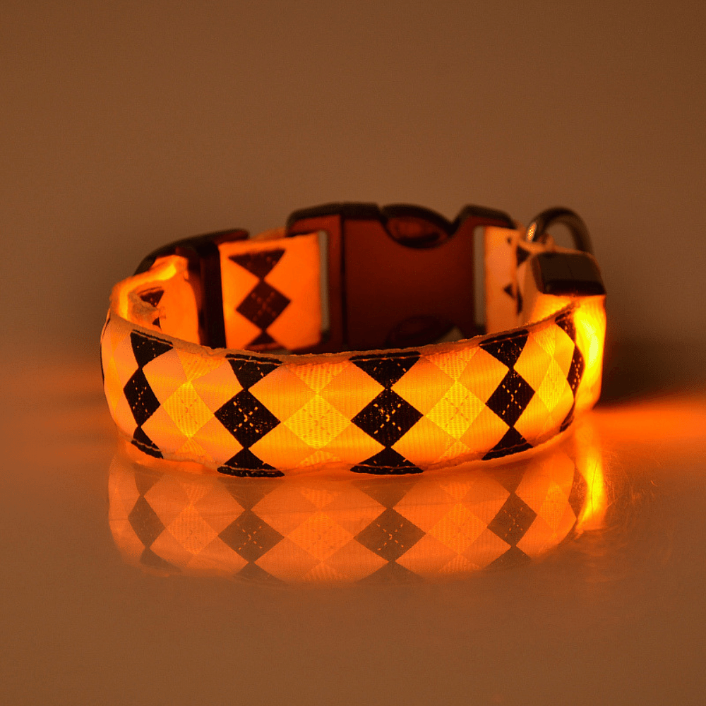 Orange / Squared / S USB Rechargeable LED Flashing Nylon Dog Collar