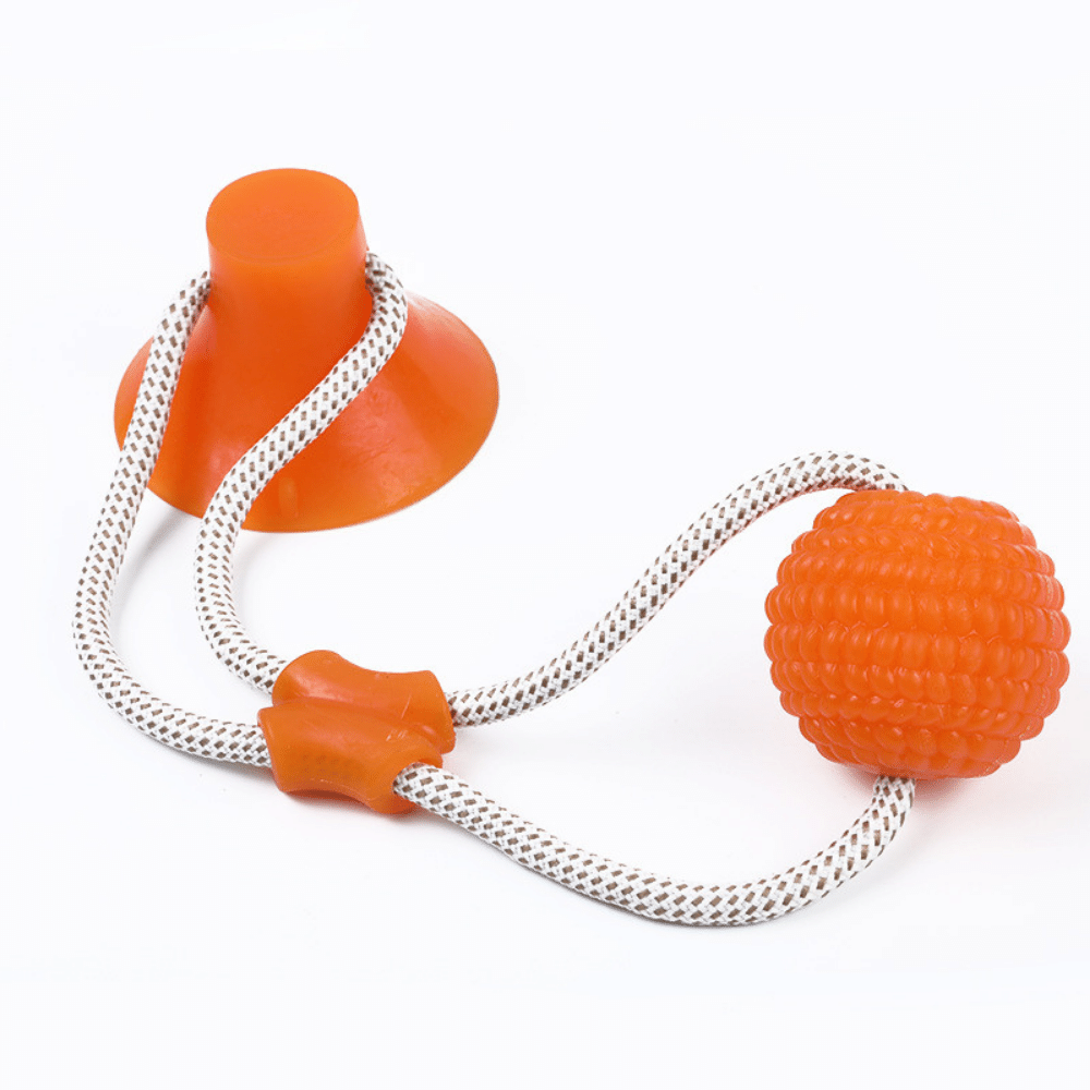 Orange Suction Cup Rope Ball Tug toy