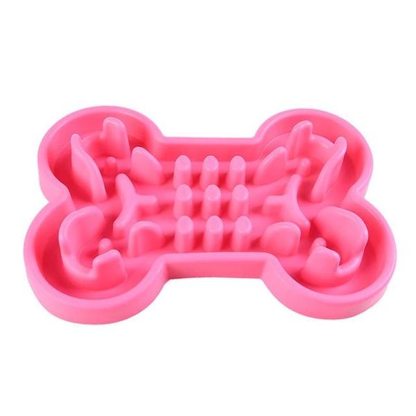 Pink / 24x17x3.8CM Silicone Bone Shaped Slow Feeder Dog Bowl