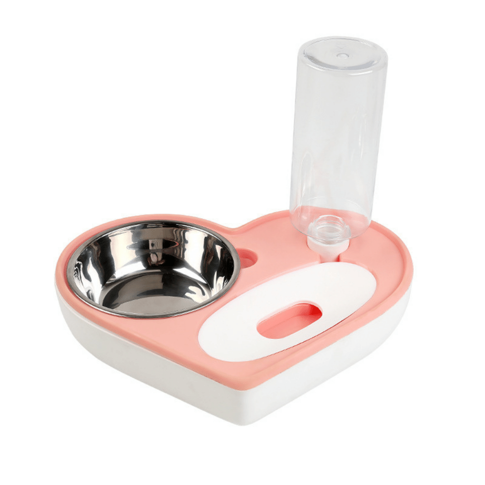 Pink 500ml 2-in-1 Heart Shaped Dog Food and Water Bowl