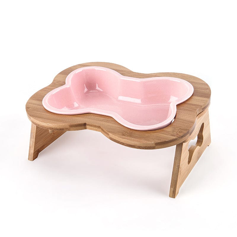 Pink / Bowl & Wooden Stand Anti-overturning Ceramic Protective Cervical Spine Large Pet Bowl