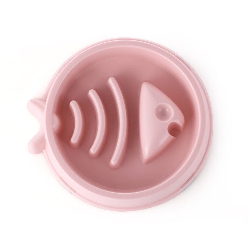 Pink Fish Bone Slow Feeder Dog Bowl