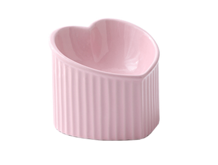 Pink Pet Ceramic Bowl With Inclined Mouth Practical Durable Daily Indoor Pet Products