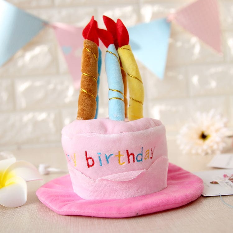 Pink Plush Happy Birthday Cake Dog Hat