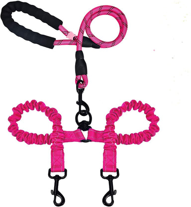 Pink Reflective Double Bungee Dog Leash