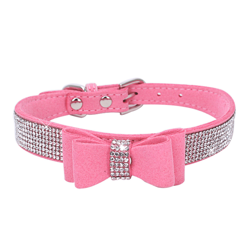 Pink / XS Rhinestone Bow Tie Dog Collar