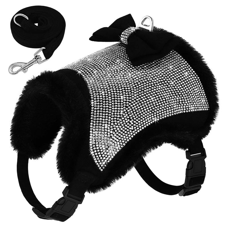 Plush Rhinestone Dog Harness and Leash Set