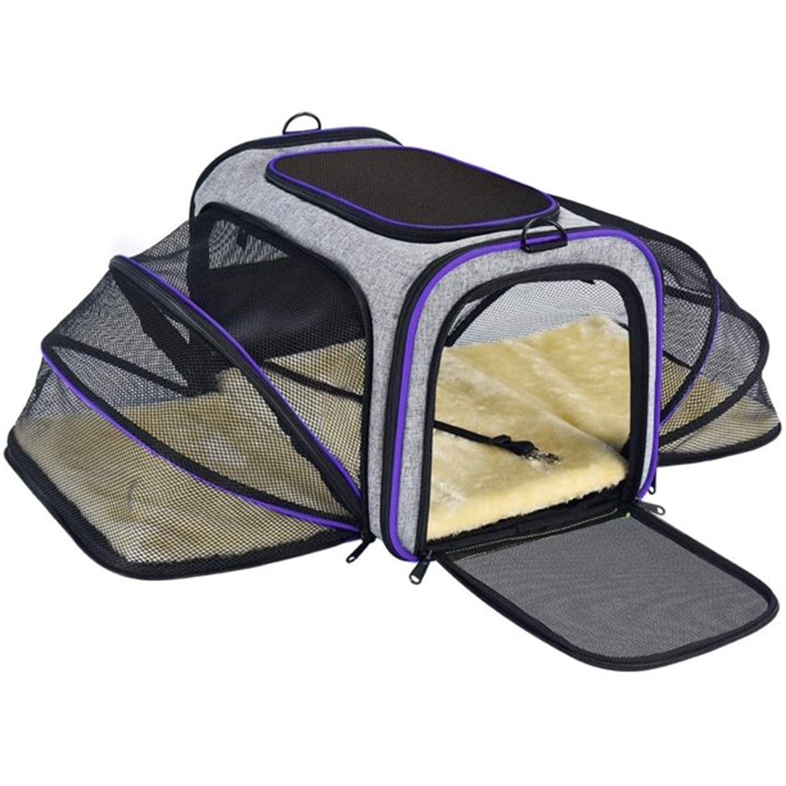 Purple Pet Travel Bag Safe Airline Approved Expandable Foldable Soft-Sided Dog Carrier 3 Open Doors 2 Reflective Tapes