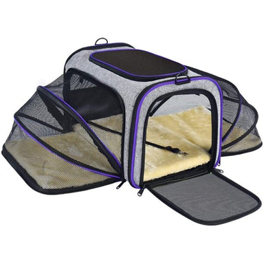 Purple Pet Travel Bag Safe Airline Approved Expandable Foldable Soft-Sided Dog Carrier 3 Open Doors 2 Reflective Tapes