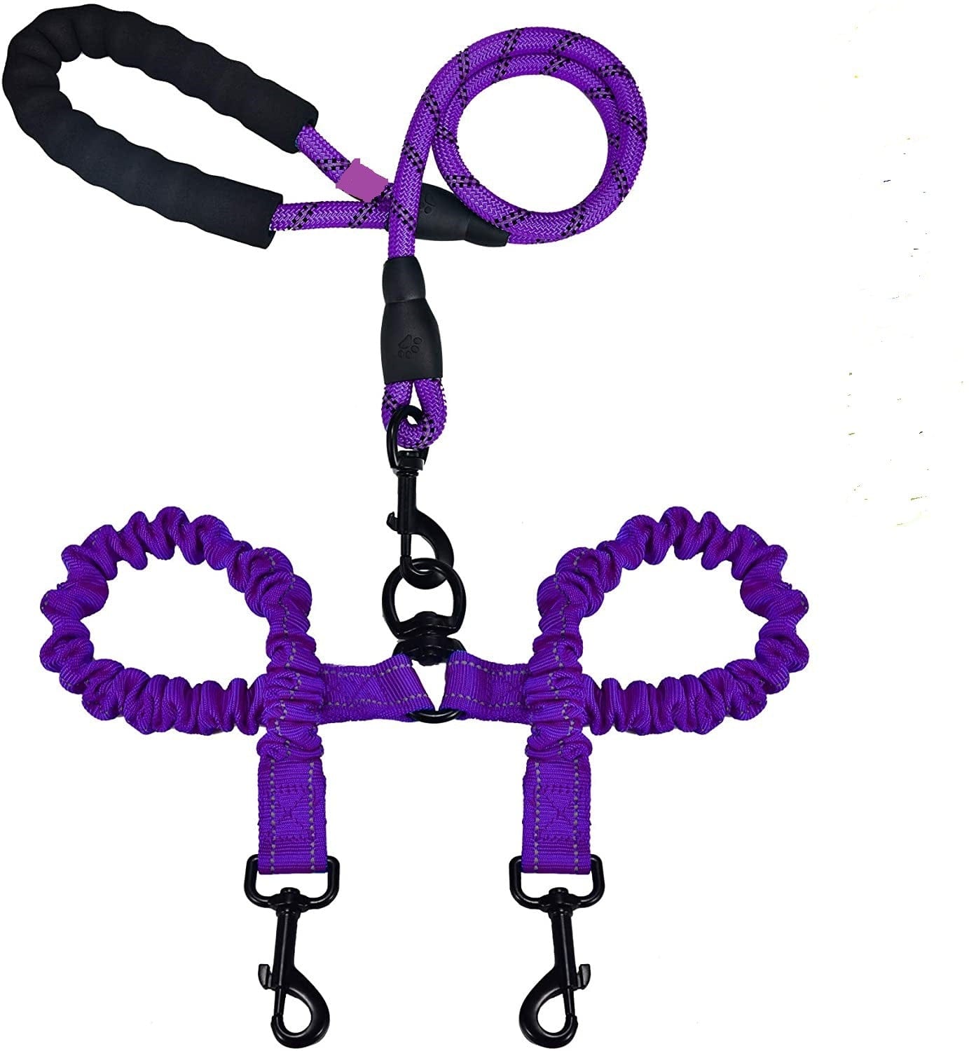 Purple Reflective Double Bungee Dog Leash