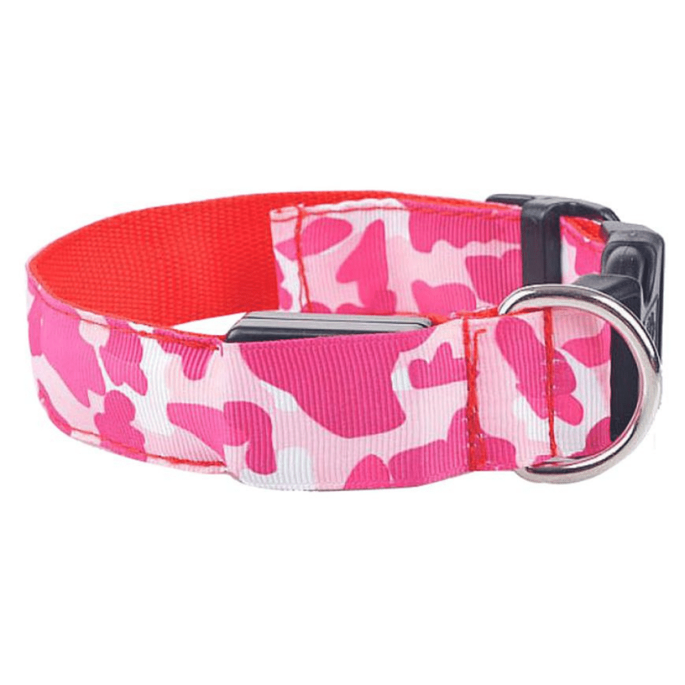 Red / Camo / S USB Rechargeable LED Flashing Nylon Dog Collar