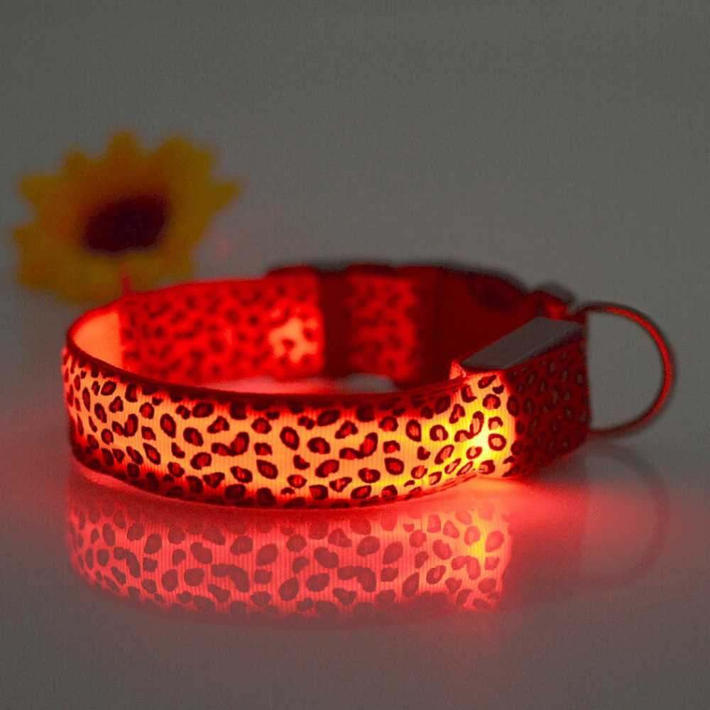 Red / Leopard / S USB Rechargeable LED Flashing Nylon Dog Collar