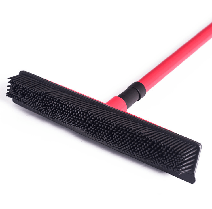 Red Pet hair removal broom long handle scrub brush retractable floor brush cleaning broom rubber brush cleaning cat dog hair