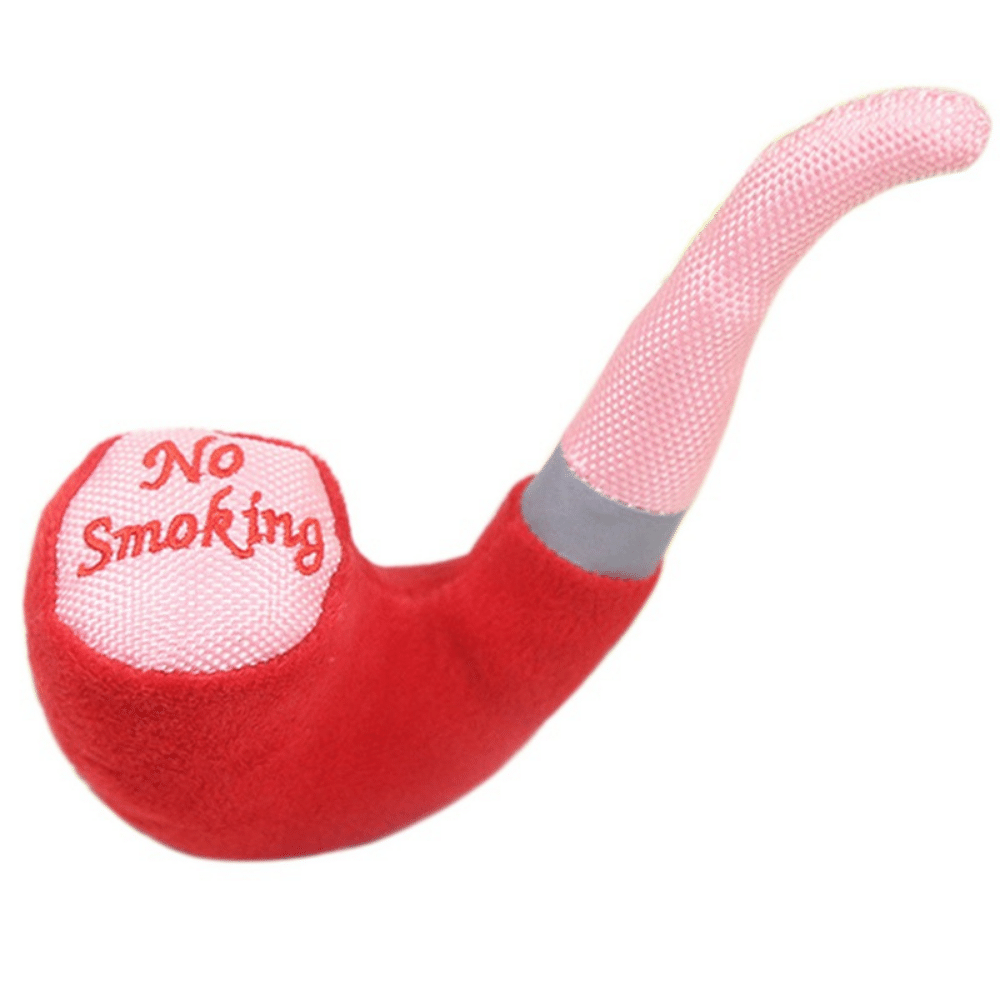 Red Plush Smoking Pipe Squeaky Dog Toy