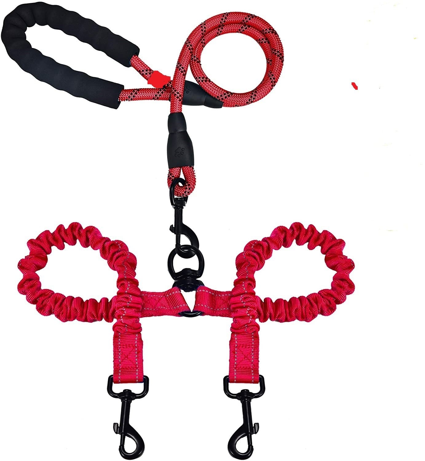 Red Reflective Double Bungee Dog Leash