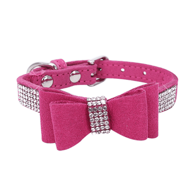 Rose Pink / M Rhinestone Bow Tie Dog Collar