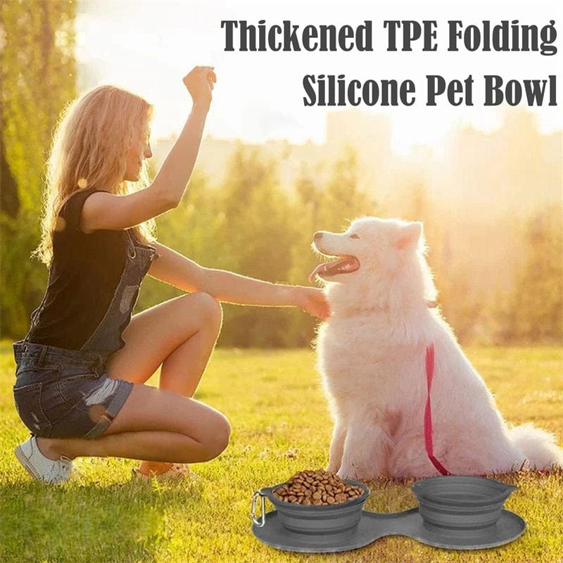 Silicone 2 in 1 Double Travel Collapsible Dog Bowls