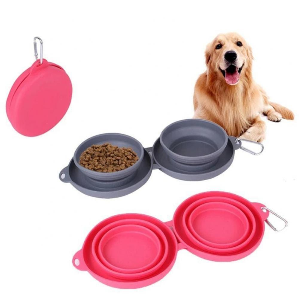 Silicone 2 in 1 Double Travel Collapsible Dog Bowls