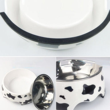 Stainless Steel Cow Print Dog Bowl